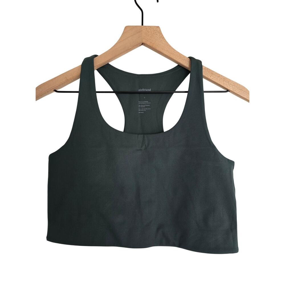 Girlfriend Collective Paloma Racerback Sports Bra Moss Green Size L Activewear